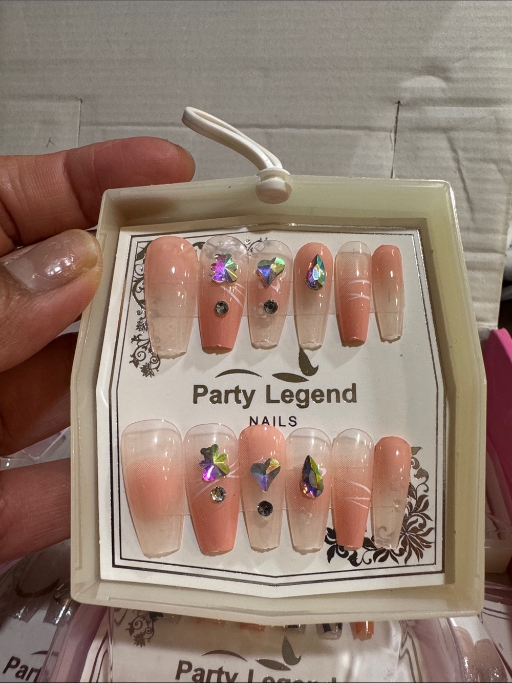 Peach Ombre Press-On Nails with Rhinestone Accents